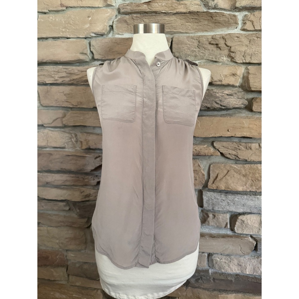 Banana Republic Petite 2P Taupe 100% Silk Sleeveless Safari Blouse Top 859584-04